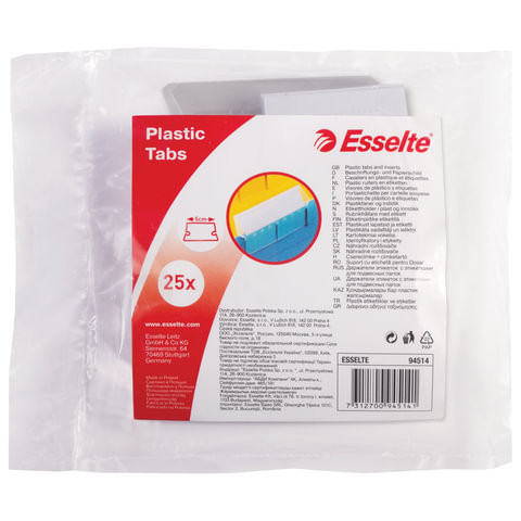 Держатели ярлычков для подвесных папок ESSELTE "Classic" (50х22,8 мм), КОМПЛЕКТ 25 шт., прозрачные, пластик, 94514 по низкой цене оптом 