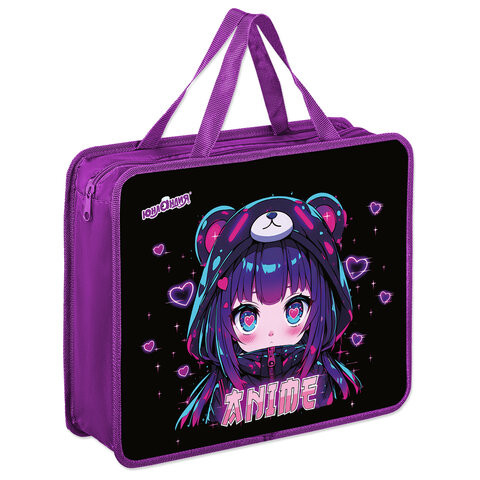 Папка на молнии с ручками ЮНЛАНДИЯ А4, 1 отделение, пластик, 80 мм, Anime fan, 273362 по низкой цене оптом 