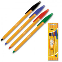Ручки шариковые BIC "Orange", НАБОР 4 ЦВЕТА, узел 0,8 мм, линия 0,3 мм, пакет, 8308541