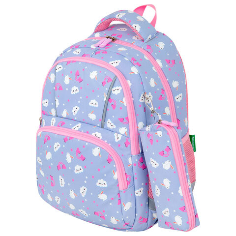 Рюкзак BRAUBERG KIDS SET, с пеналом в комплекте, 2 отделения, "Rainbow clouds", 37x28x16 см, 272100 по низкой цене оптом 