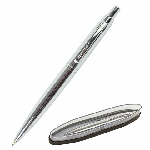 Ручка подарочная шариковая BRAUBERG Opera, СИНЯЯ, корпус серебристый с хромированными деталями, линия письма 0,5 мм, 143486 по низкой цене оптом 