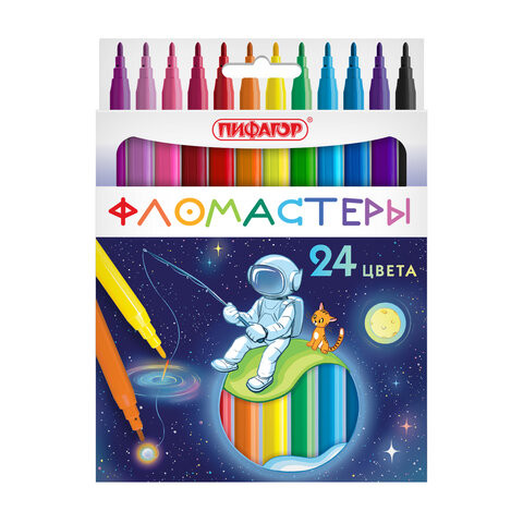 Фломастеры ПИФАГОР "Космическая одиссея", 24 цвета, вентилируемый колпачок, 152446 по низкой цене оптом 