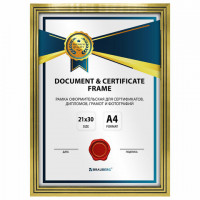 Рамка 21*30см небьющаяся, багет 15мм пластик, BRAUBERG "Respect", золотистая, 391272