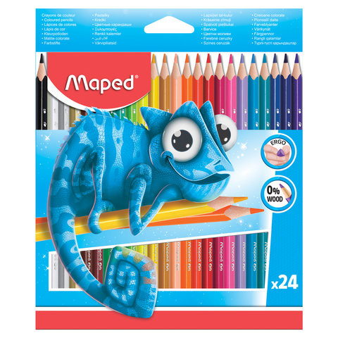 Карандаши цветные MAPED (Франция) "Pulse", 24 цвета, пластиковые, трехгранные, заточенные, европодвес, 862254 по низкой цене оптом 