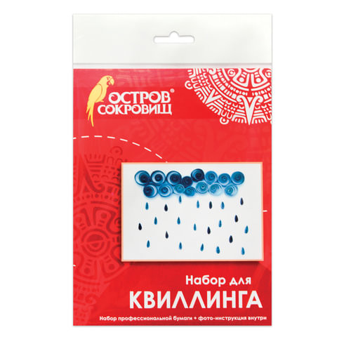Набор для квиллинга детский, 4 цвета, 28 полос, с эскизом, "Дождик", ОСТРОВ СОКРОВИЩ, 661115 по низкой цене оптом 
