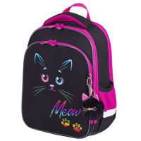 Ранец BRAUBERG QUADRO, 3 отделения, с брелком, "Black cat", 37х28х18 см, 271358