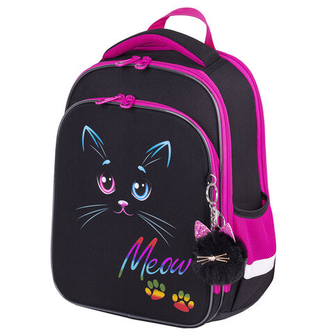 Ранец BRAUBERG QUADRO, 3 отделения, с брелком, "Black cat", 37х28х18 см, 271358 по низкой цене оптом 