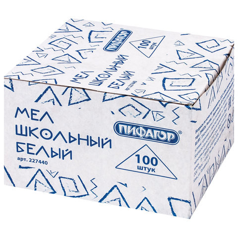 Мел белый ПИФАГОР, набор 100 шт., квадратный, 227440 по низкой цене оптом 