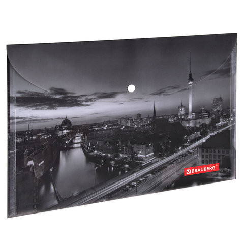 Папка-конверт с кнопкой BRAUBERG "NIGHT CITY", А4, 160 мкм, цветная печать, 228033 по низкой цене оптом 