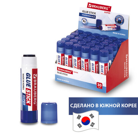 Клей-карандаш BRAUBERG SUPER, 8 г, обесцвечивающийся после высыхания, ЮЖНАЯ КОРЕЯ, 229544 по низкой цене оптом 