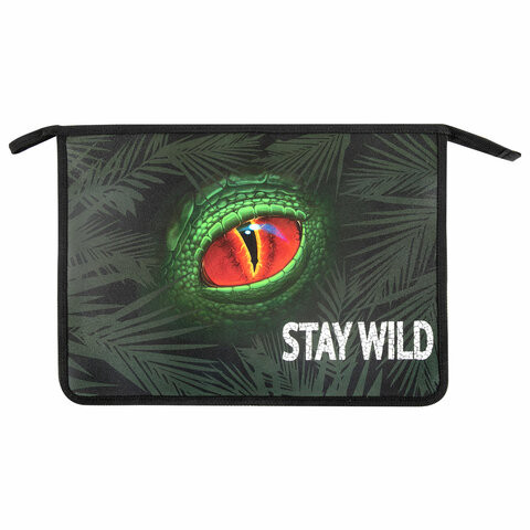 Папка для тетрадей ЮНЛАНДИЯ А4, 1 отделение, пластик, на молнии, "Stay wild", 271081 по низкой цене оптом 