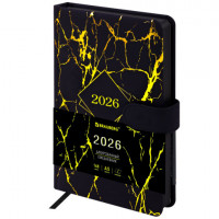 Ежедневник датированный 2026 А5 138x213мм BRAUBERG Goldy, под кожу, цветной срез, черный, 117470