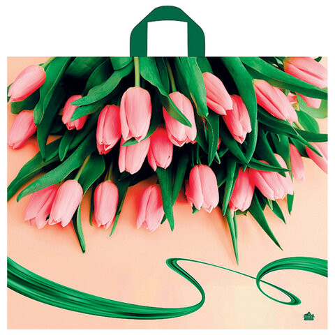 Пакет с петлевой ручкой ПВД, 50х60см, "Райские тюльпаны", 60мкм, ШК9334, н00242805