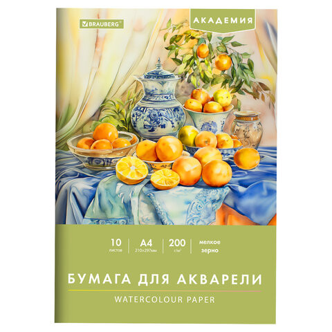 Папка для акварели А4, 10л., 200 г/м2, 210х297мм, BRAUBERG АКАДЕМИЯ, "Апельсины", 117743 по низкой цене оптом 