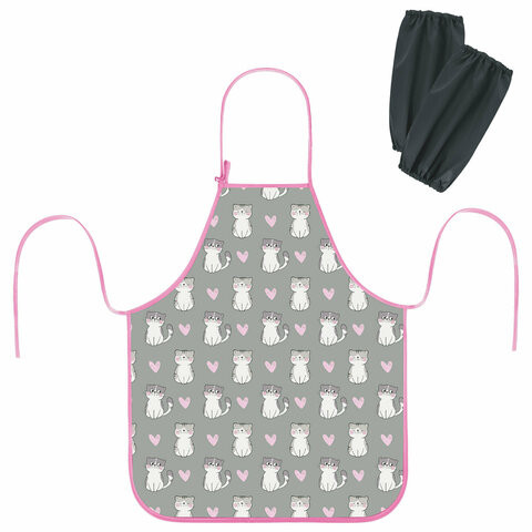 Фартук с нарукавниками для уроков труда ЮНЛАНДИЯ, регулировка по росту, 46х54 см, Sweet whiskers, 273766 по низкой цене оптом Фартук с нарукавниками для уроков труда ЮНЛАНДИЯ, регулировка по росту, 46х54 см, Sweet whiskers, 273766 по низкой цене оптом