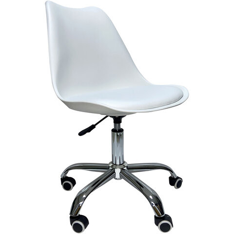 Кресло стул BRABIX "Eames MG-310 CH", хром, пластик белый, экокожа белая, 532923 по низкой цене оптом 
