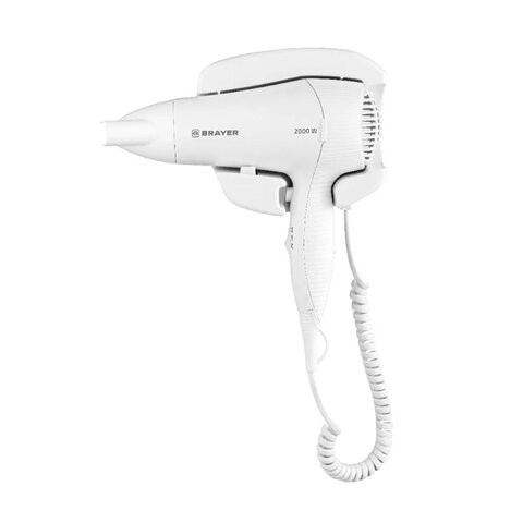 Фен для волос настенный BRAYER BR3021, 2000 Вт, пластиковый корпус, 2 скорости, белый по низкой цене оптом 