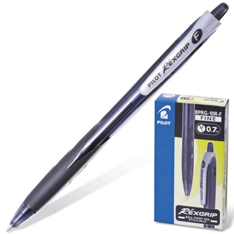 Ручка шариковая масляная автоматическая PILOT "Rex Grip", узел 0,7 мм, линия 0,32 мм, упор, черная, BPRG-10R-F B по низкой цене оптом 