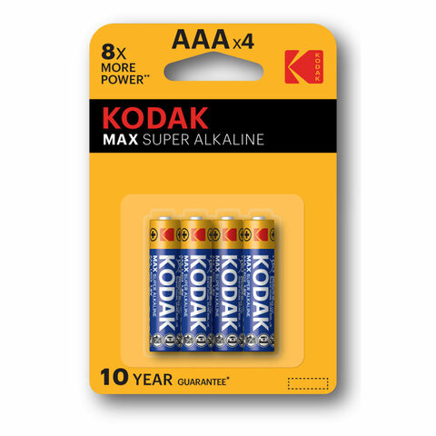 Батарейки алкалиновые "мизинчиковые" КОМПЛЕКТ 4 шт KODAK Max Super Alkaline, ААА (LR0, Б0005124 по низкой цене оптом 