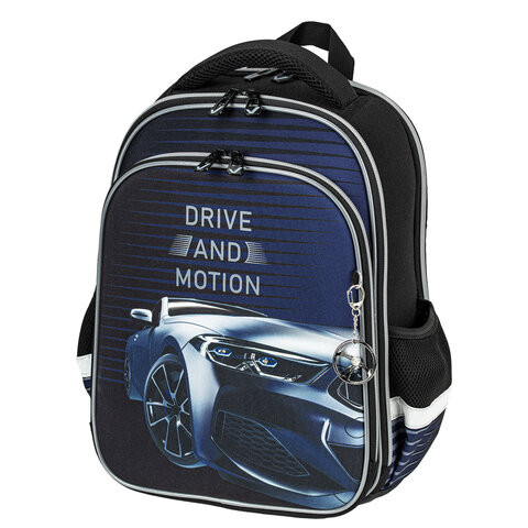Ранец BRAUBERG QUADRO, 3 отделения, с брелком, "Sport car", LED ЛАМПОЧКИ, 37х28х18 см, 271359 по низкой цене оптом 