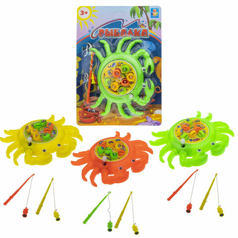 Игра-рыбалка "КРАБИК С РЫБКАМИ", механическая, 8 рыбок, 2 удочки, АССОРТИ, 3 вида, 1TOY, Т52137 по низкой цене оптом 