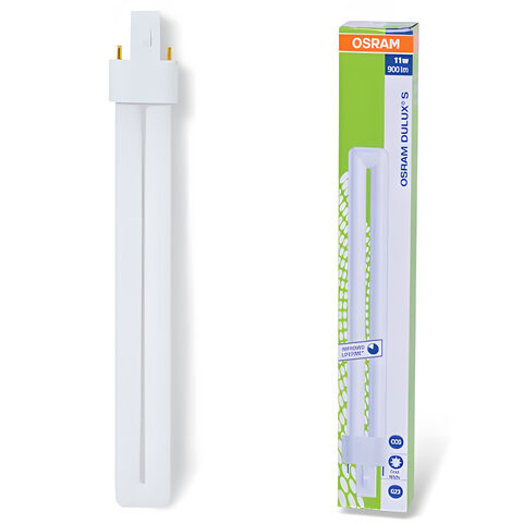 Лампа люминесцентная OSRAM DULUX S 11W/21-840, 11 Вт, U-образная, холодный белый свет, цоколь G23 по низкой цене оптом 