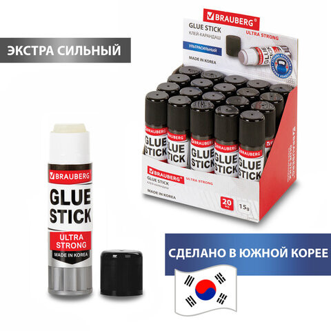 Клей-карандаш BRAUBERG ULTRA STRONG, УСИЛЕННАЯ ФОРМУЛА, 15 г, ЮЖНАЯ КОРЕЯ, 229545 по низкой цене оптом 