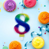 Свеча-цифра для торта "8" "Радужная", 9 см, ЗОЛОТАЯ СКАЗКА, с держателем, в блистере, 591441 по низкой цене оптом 