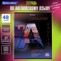 Тетрадь предметная КЛАССИКА SCIENCE 48л, обл. картон, АНГЛИЙСКИЙ ЯЗЫК, клетка, подсказ, BRAUBERG, 404808