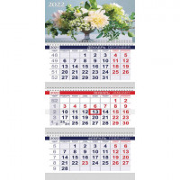 Календарь квартальный с бегунком, 2022 г., 3 блока, 3 гребня, ОФИС, "Нежный букет", HATBER, 3Кв3гр3_25705