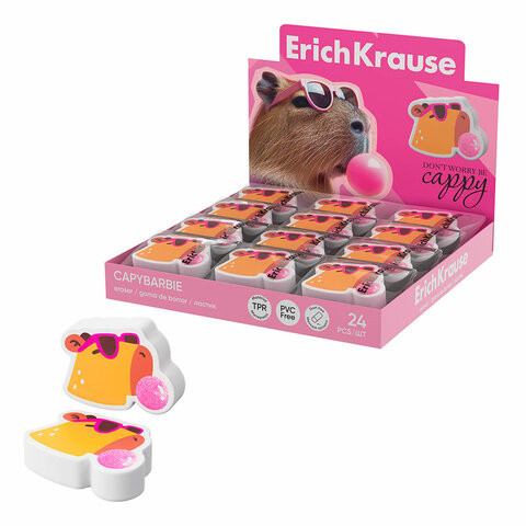 Ластик фигурный ERICH KRAUSE "CapyBarbara", 33х25х7 мм, 63063 по низкой цене оптом Краснодар, Москва, Уфа, Казань, Барнаул, Владивосток, Хабаровск, Сахалин, Красноярск, Екатеренбург, 