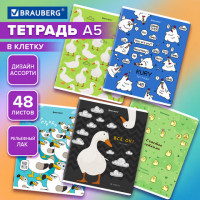 Тетрадь А5, 48 л., BRAUBERG, скоба, клетка, TWIN-лак, Курица не птица? (микс в ПУ), 405338