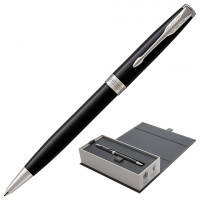 Ручка шариковая PARKER "Sonnet Core Lacquer Black CT", корпус черный глянцевый лак, палладиевые детали, черная, 1931502