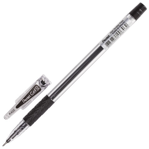 Ручка гелевая с грипом PENTEL (Япония), ЧЕРНАЯ, корпус прозрачный, узел 0,5 мм, линия письма 0,25 мм, K405-AN по низкой цене оптом Краснодар, Москва, Уфа, Казань, Барнаул, Владивосток, Хабаровск, Сахалин, Красноярск, Екатеренбург, 