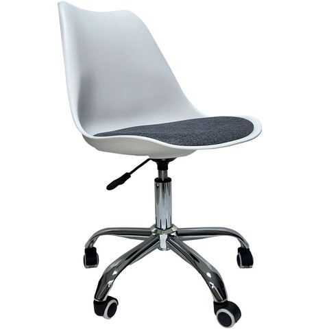 Кресло стул BRABIX "Eames MG-310 CH", хром, пластик белый, ткань серая, 532924 по низкой цене оптом Краснодар, Москва, Уфа, Казань, Барнаул, Владивосток, Хабаровск, Сахалин, Красноярск, Екатеренбург, 