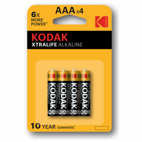 Батарейки алкалиновые "мизинчиковые" КОМПЛЕКТ 4 шт KODAK Xtralife Alkaline, ААА (LR03, Б0014329 по низкой цене оптом 