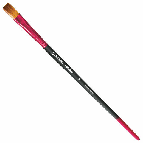 Кисть синтетика, плоская №6, BRAUBERG PREMIUM, 201015 по низкой цене оптом Краснодар, Москва, Уфа, Казань, Барнаул, Владивосток, Хабаровск, Сахалин, Красноярск, Екатеренбург, 