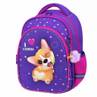 Рюкзак BRAUBERG OPTIMA, 2 отделения, с брелком, "I love corgi", 3D панель, 36х27х18 см, 271360