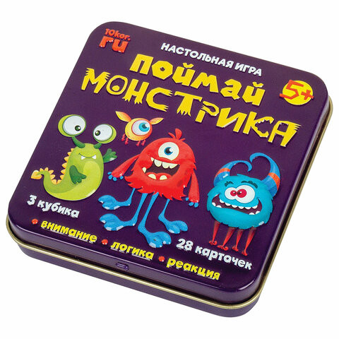 Игра настольная "Поймай монстрика", жестяная коробочка, 10 КОРОЛЕВСТВО, 03527 по низкой цене оптом 