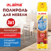 Полироль для мебели с воском и антистатиком "Super Action 3 In 1", аэрозоль, 300мл, LAIMA, 608503