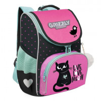 Ранец GRIZZLY анатомическая спинка, с мешком для обуви, для девочек, KITTY, 33х25х13, RAm-384-1/2