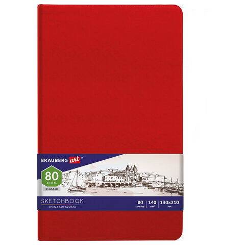 Скетчбук, слоновая кость 140 г/м2 130х210 мм, 80 л., КОЖЗАМ, резинка, BRAUBERG ART CLASSIC, красный, 113193 по низкой цене оптом Краснодар, Москва, Уфа, Казань, Барнаул, Владивосток, Хабаровск, Сахалин, Красноярск, Екатеренбург, 