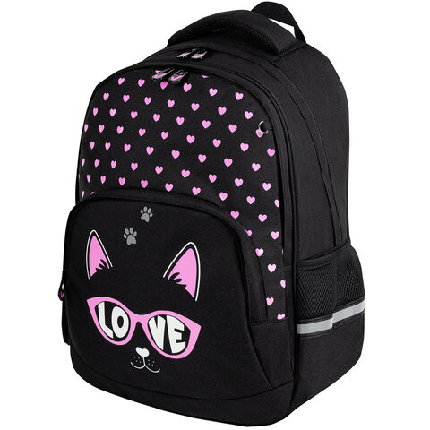 Рюкзак BRAUBERG SOFT, 2 отделения, 3 кармана, Cool cat, СВЕТЯЩИЙСЯ, 40х31х15 см, 273118 по низкой цене оптом 