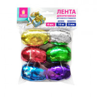 Лента упаковочная декоративная для подарков, металл, 6 шт., 5 мм х 10 м, цвет ассорти, ЗОЛОТАЯ СКАЗКА, 591828