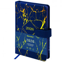 Ежедневник датированный 2026 А5 138x213мм BRAUBERG Goldy, под кожу, цветной срез, синий, 117472