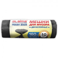 Мешки для мусора LAIMA "ULTRA" 160 л черные 10 шт. прочные, ПВД 30 мкм, 90х120 см, 607694