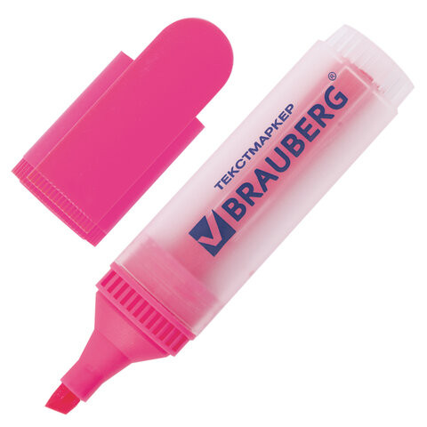 Текстовыделитель BRAUBERG "FLUO", РОЗОВЫЙ, линия 1-5 мм, 150401 по низкой цене оптом Краснодар, Москва, Уфа, Казань, Барнаул, Владивосток, Хабаровск, Сахалин, Красноярск, Екатеренбург, 