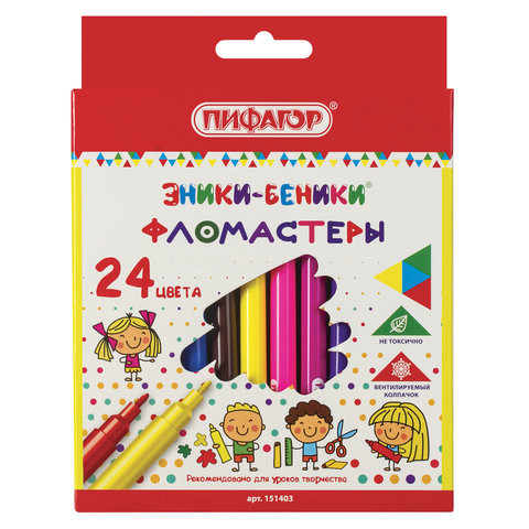 Фломастеры ПИФАГОР "ЭНИКИ-БЕНИКИ", 24 цвета, вентилируемый колпачок, 151403 по низкой цене оптом 