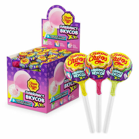 Карамель CHUPA CHUPS (Чупа-Чупс) "XXL Flavors Playlist", ассорти, 29 г, 100215 по низкой цене оптом Краснодар, Москва, Уфа, Казань, Барнаул, Владивосток, Хабаровск, Сахалин, Красноярск, Екатеренбург, 