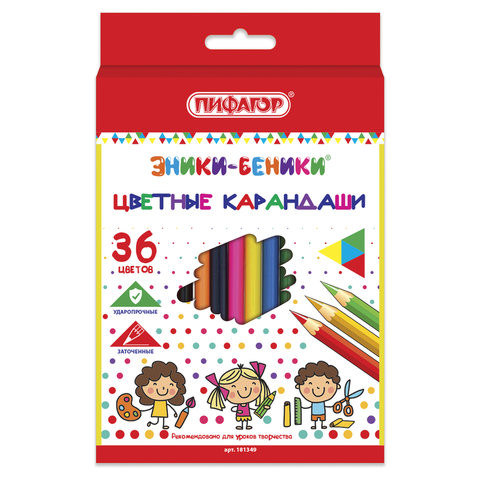 Карандаши цветные ПИФАГОР "ЭНИКИ-БЕНИКИ", 36 цветов, классические заточенные, 181349 по низкой цене оптом 